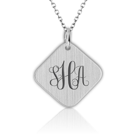 Ruitvormige Graveerhanger 17 x 17 mm - 925/1000 Zilver - Monogram gravure