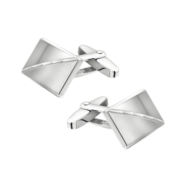 Zilveren Manchetknopen Glans & Mat – Diagonaal Design – Gerhodineerd