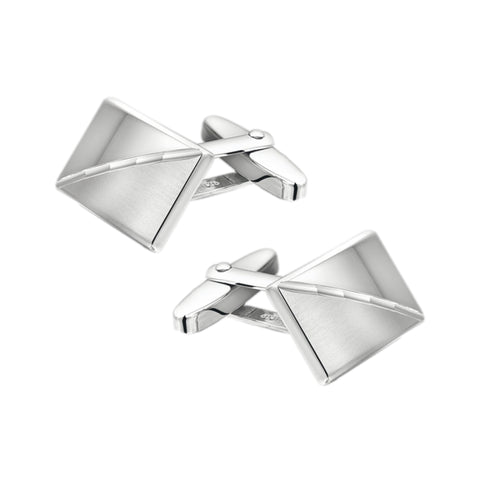 Zilveren Manchetknopen Glans & Mat – Diagonaal Design – Gerhodineerd
