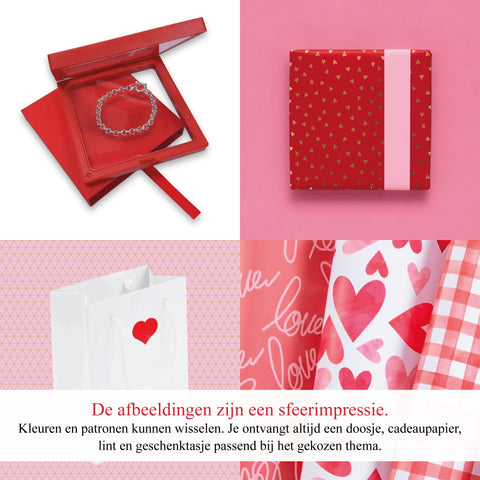 Feestelijke Cadeauverpakking - Thema Liefde - Inpakpapier, lint en geschenktasje