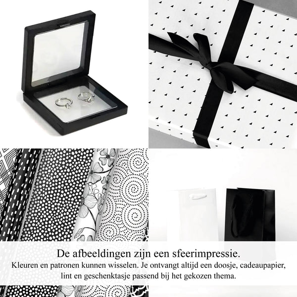Feestelijke Cadeauverpakking - Thema Zwart & Wit - Inpakpapier, lint en geschenktasje