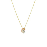 14 Karaat Geelgouden collier, Ankerschakel 1mm met drie Ringetjes in Geelgoud, Roségoud en Witgoud  - Lengte 41+4cm