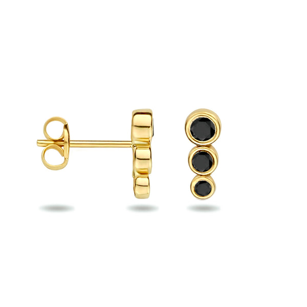 14 Karaat Geelgouden Oorknoppen met Zwart Zirkonia - Formaat 3.5x8.5mm