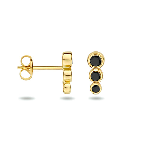 14 Karaat Geelgouden Oorknoppen met Zwart Zirkonia - Formaat 3.5x8.5mm