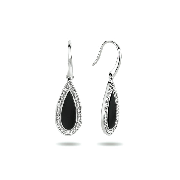 Oorhangers Franse Haak Gerhodineerd Zilver met Onyx en Zirkonia - Formaat 10x33mm
