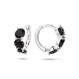 Klapoorringen van Gerhodineerd Zilver met Zwart Zirkonia - Formaat 4x11mm