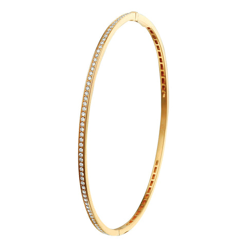 Damesarmband 2mm, Bangle van 14 Karaat Geelgoud met Diamant 0.44ct, scharnier - Diameter 60mm