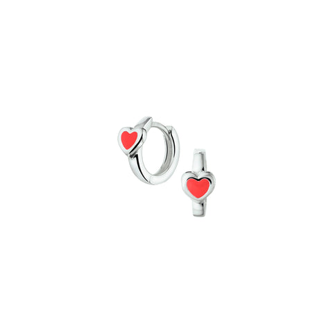 Kinderklapoorringen Hart met emaille van 925 Zilver - Diameter 11 mm