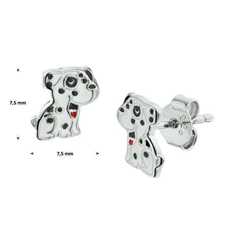 Gerhodineerd Zilveren kinderoorknoppen Hond met emaille - Formaat 7.5 x 7.5 mm