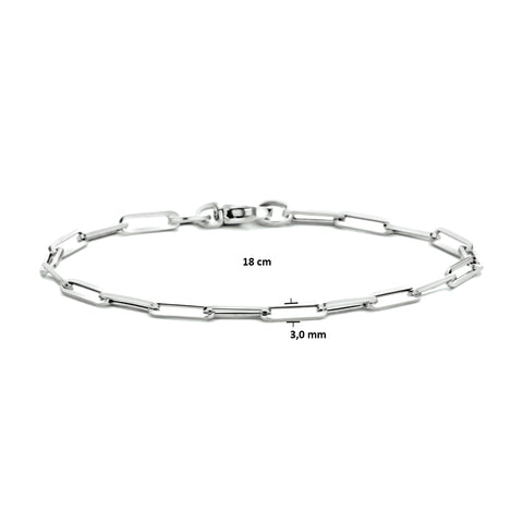 Damesarmband van 14 Karaat Witgoud, Paperclip Vierkante Buis 3mm - Lengte 18cm