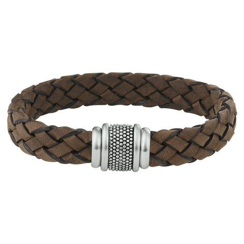 Herenarmband 12mm van Edelstaal en Leer - Lengte 21cm