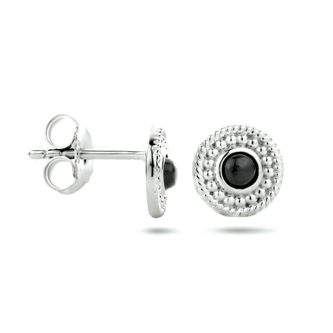 Oorknoppen Gerhodineerd Zilver  met Onyx 8mm