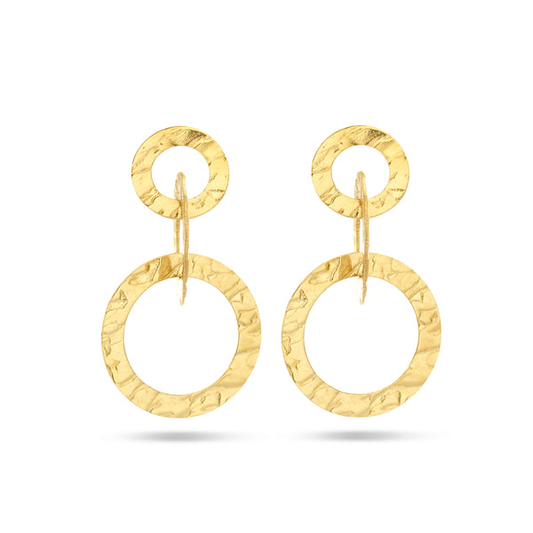 14 Karaat Geelgouden Ronde Oorhangers Reliëf - Hoogte 10mm