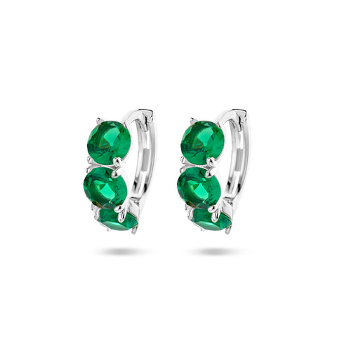Klapoorringen met Groen Zirkonia, Gerhodineerd Zilver - Hoogte 11mm