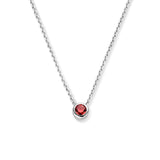 Gerhodineerd Zilveren collier - Geboortesteen Rode Zirkonia Januari - Lengte 41+4cm
