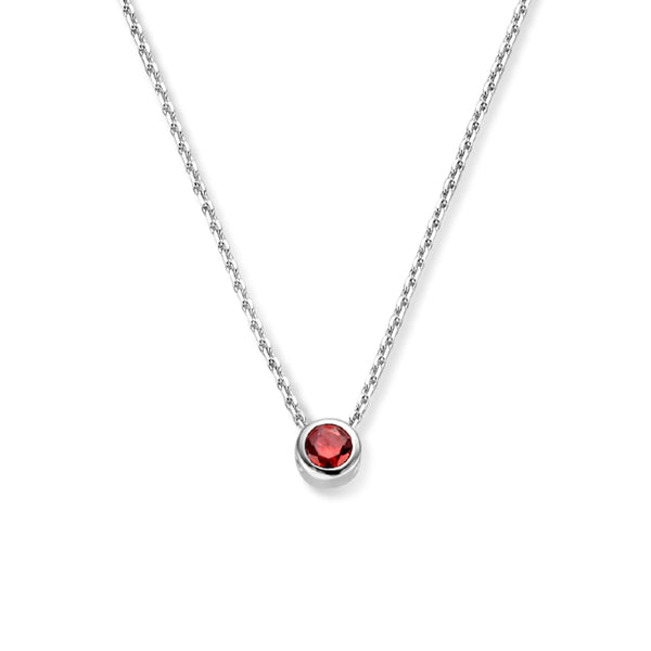 Gerhodineerd Zilveren collier - Geboortesteen Rode Zirkonia Januari - Lengte 41+4cm