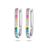 Paperclip klapoorringen met Regenboog Zirkonia, Gerhodineerd Zilver - Formaat 3 x 26.5 mm