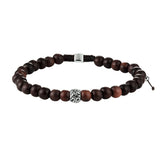 Kralenarmband Donkerbruin Hout 6,5 Mm 19   26 Cm Zilver Gerhodineerd Met Rubber/Nylon/Leer