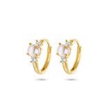 Klapoorringen van 14 Karaat Geelgoud met Parel 4.5mm en Zirkonia