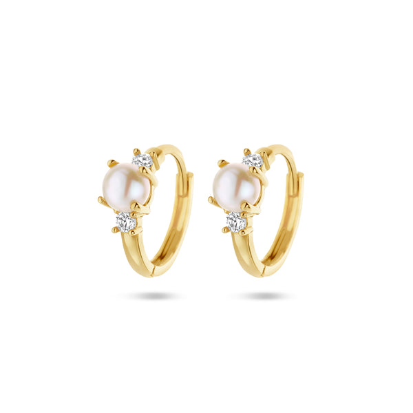 Klapoorringen van 14 Karaat Geelgoud met Parel 4.5mm en Zirkonia