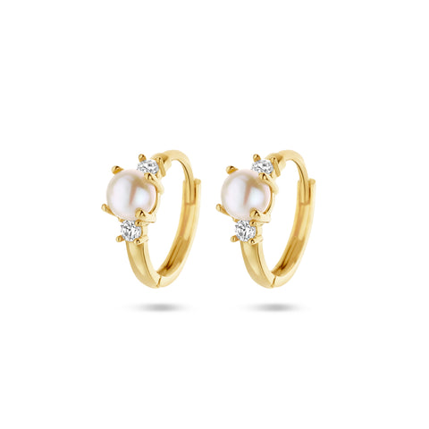 Klapoorringen van 14 Karaat Geelgoud met Parel 4.5mm en Zirkonia