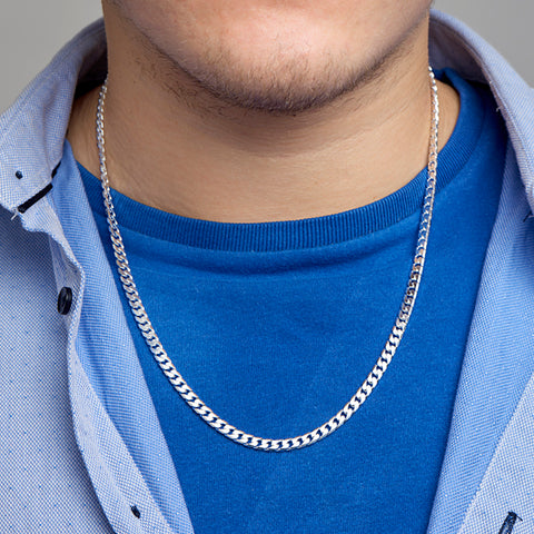 Zilveren collier lengte 60 cm - Gourmet 6 Zijdes Geslepen 5,0 mm - Zilver Wit