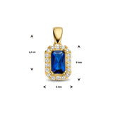 14 Karaat Geelgouden Hanger met Synthetische Saffier en Zirkonia - Formaat 6x12mm