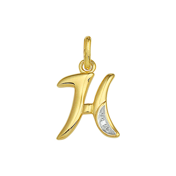 14 Karaat Geelgouden hanger met Diamant 0.005ct - Letter H - 12 x 16 mm