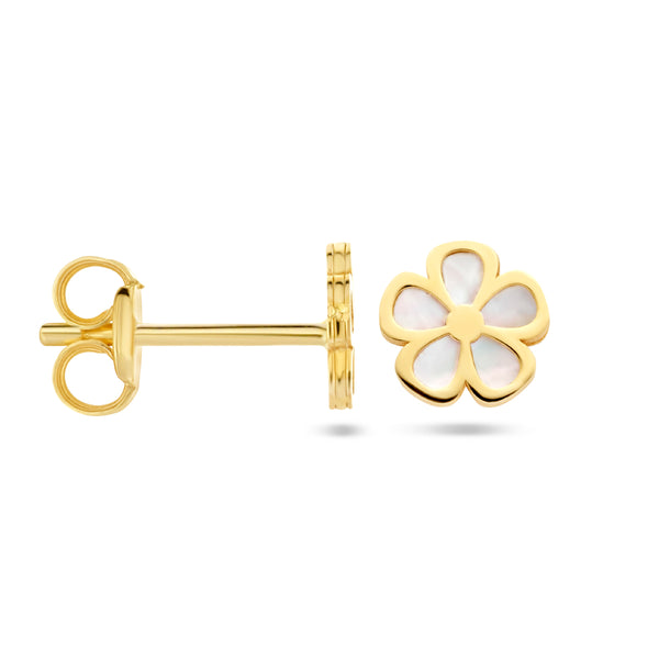 14 Karaat Geelgouden Oorknoppen in Bloemvorm met Parelmoer - Diameter 5.5 mm
