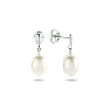 Gerhodineerd Zilveren Oorhangers met een Parel 8x11mm - Hoogte 20mm