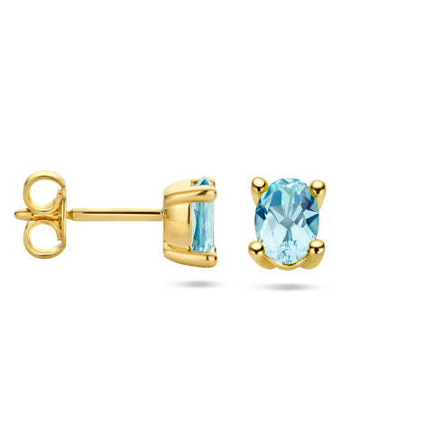 Oorknoppen Blauw Topaas 1.00ct (2x 0.5ct) 14 Karaat Geelgoud - Formaat 4 x 6 mm