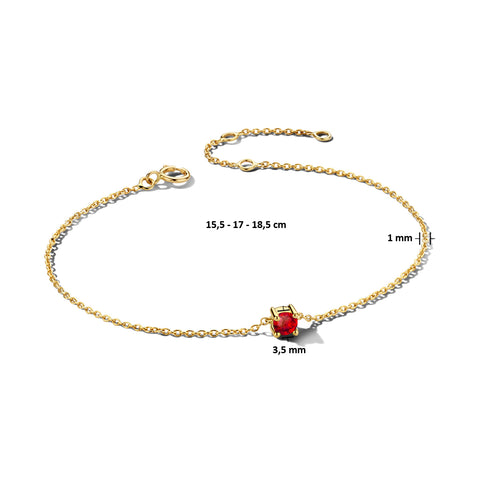Damesarmband van 14 Karaat Geelgoud met Geboortesteen Robijn Juli - Lengte 15.5+3cm
