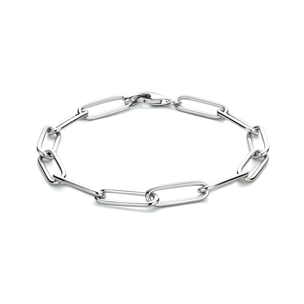 Damesarmband 5.6mm van Gerhodineerd Zilver, Paperclip schakel ronde buis - Lengte 19cm