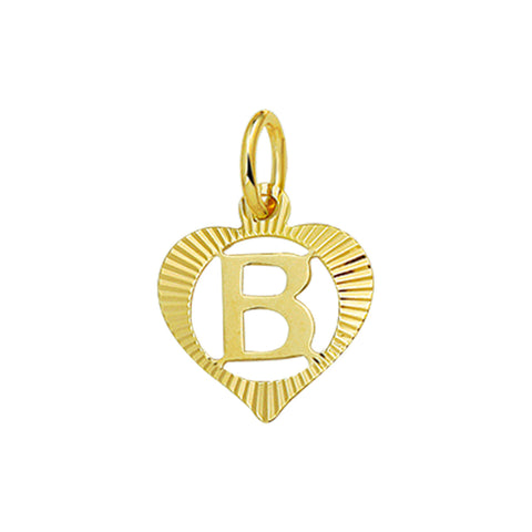 Hartvormige hanger letter B, gediamanteerde rand van 14 Karaat Geelgoud - 11 x 10.5 mm