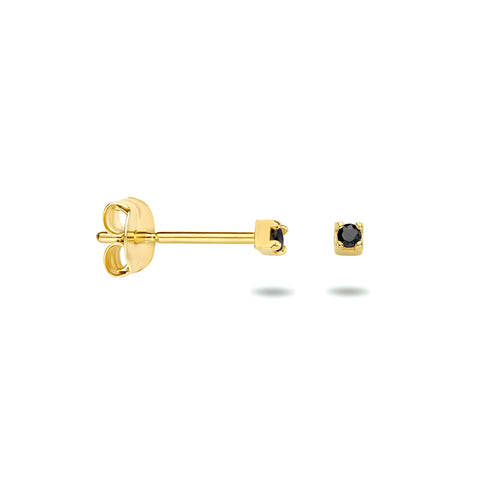 14 Karaat Geelgouden Oorknoppen met Zwart Zirkonia - Diameter 1.5mm