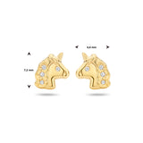 14 Karaat Geelgouden kinderoorknoppen Eenhoorn met Zirkonia - Formaat 5.7 x 7.3 mm