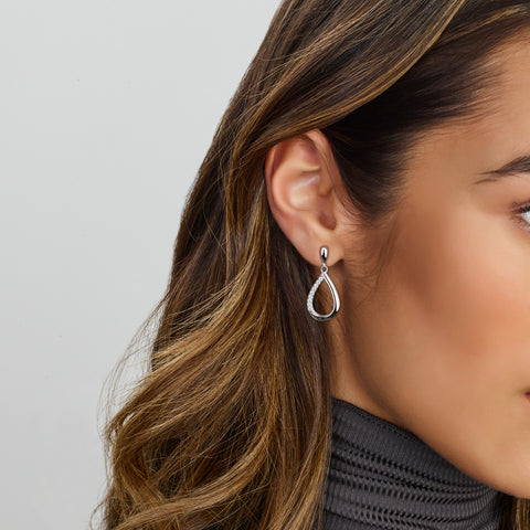 Oorhangers Druppelvorm met Zirkonia van Gerhodineerd Zilver - Hoogte 20mm