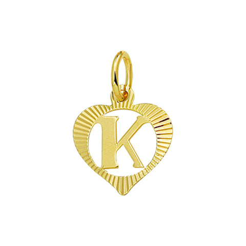 Hartvormige hanger letter K, gediamanteerde rand van 14 Karaat Geelgoud - 11 x 10.5 mm