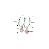 Oorringen van 925 Zilver met een roze bloem als hanger - Formaat 1.5 mm - diameter 12 mm