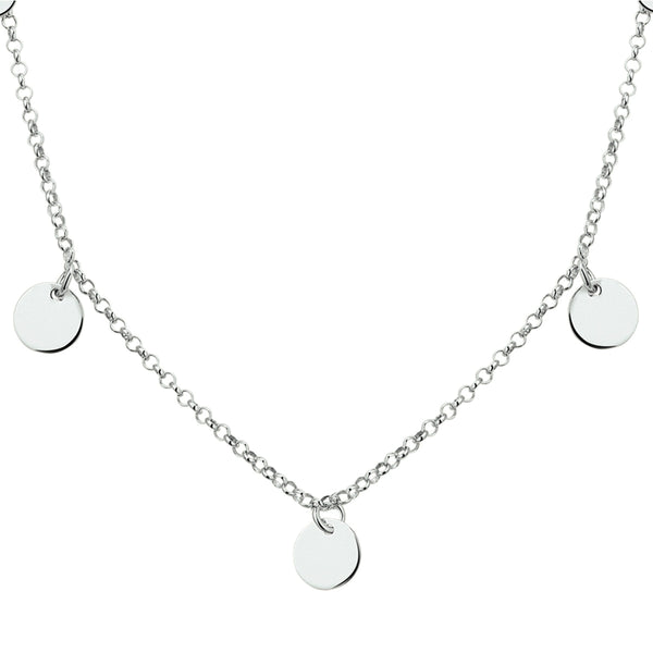 Damescollier van Gerhodineerd Zilver, Jasseron schakel 2mm met drie Rondjes - Lengte 40+4cm