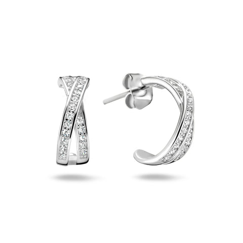 Stekeroorringen van Gerhodineerd Zilver met Zirkonia - Diameter 12mm