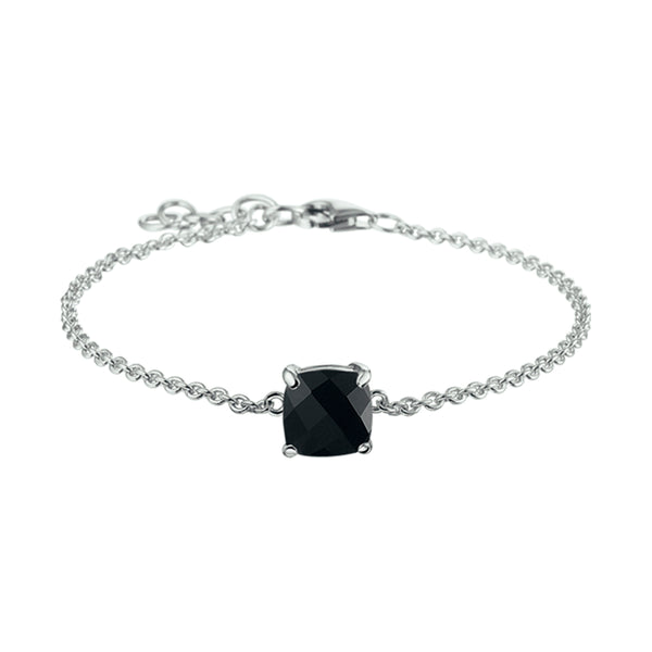 Damesarmband van Gerhodineerd Zilver met Onyx 1.75ct - Lengte 16+2cm