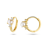 Klapoorringen van 14 Karaat Geelgoud met Parel 4.5mm en Zirkonia