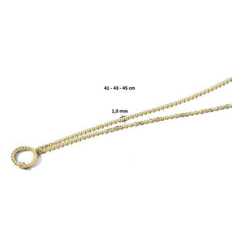 Damescollier van 14 Karaat Geelgoud, Ronde hanger met Diamant 0.01ct G Si - Lengte 41+4cm