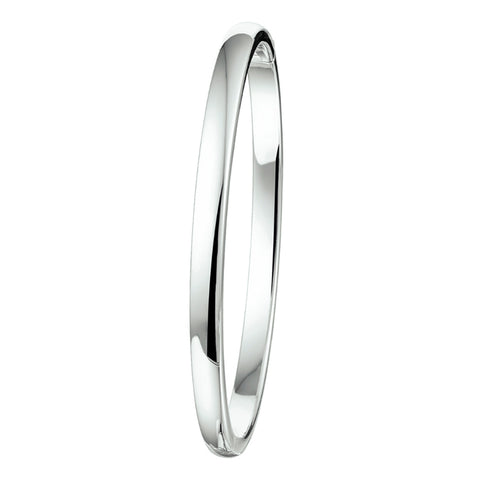 Damesarmband 4mm, Bangle van Gerhodineerd Zilver, Bolle, massieve buis met scharnier - Diameter 60mm