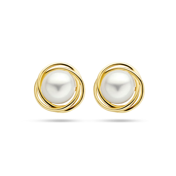 Oorknoppen met Parel 8mm en 14 Karaat Geelgoud - Diameter 12mm