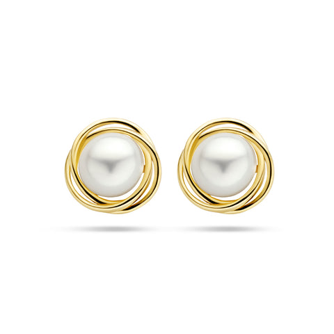 Oorknoppen met Parel 8mm en 14 Karaat Geelgoud - Diameter 12mm