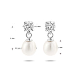 Oorhangers van Gerhodineerd Zilver met Zirkonia en Parel 6.5x7mm - Formaat 6.5x15mm