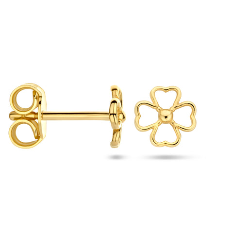 Oorknoppen Klaver vorm van 14 Karaat Geelgoud - Formaat 6x6mm
