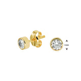 Ronde Oorknoppen met Zirkonia 3mm, 14 Karaat Geelgoud